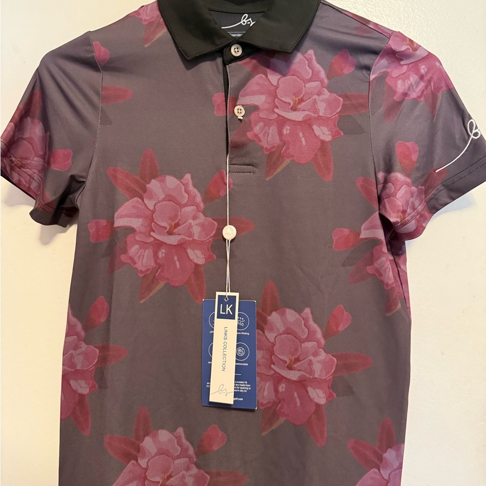 Floral Polo Shirt - Pink‎ and Gray